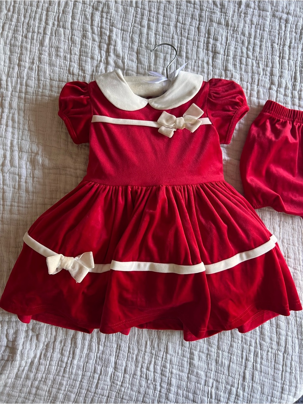 Red Velvet Party Dress for Girls with White Trim